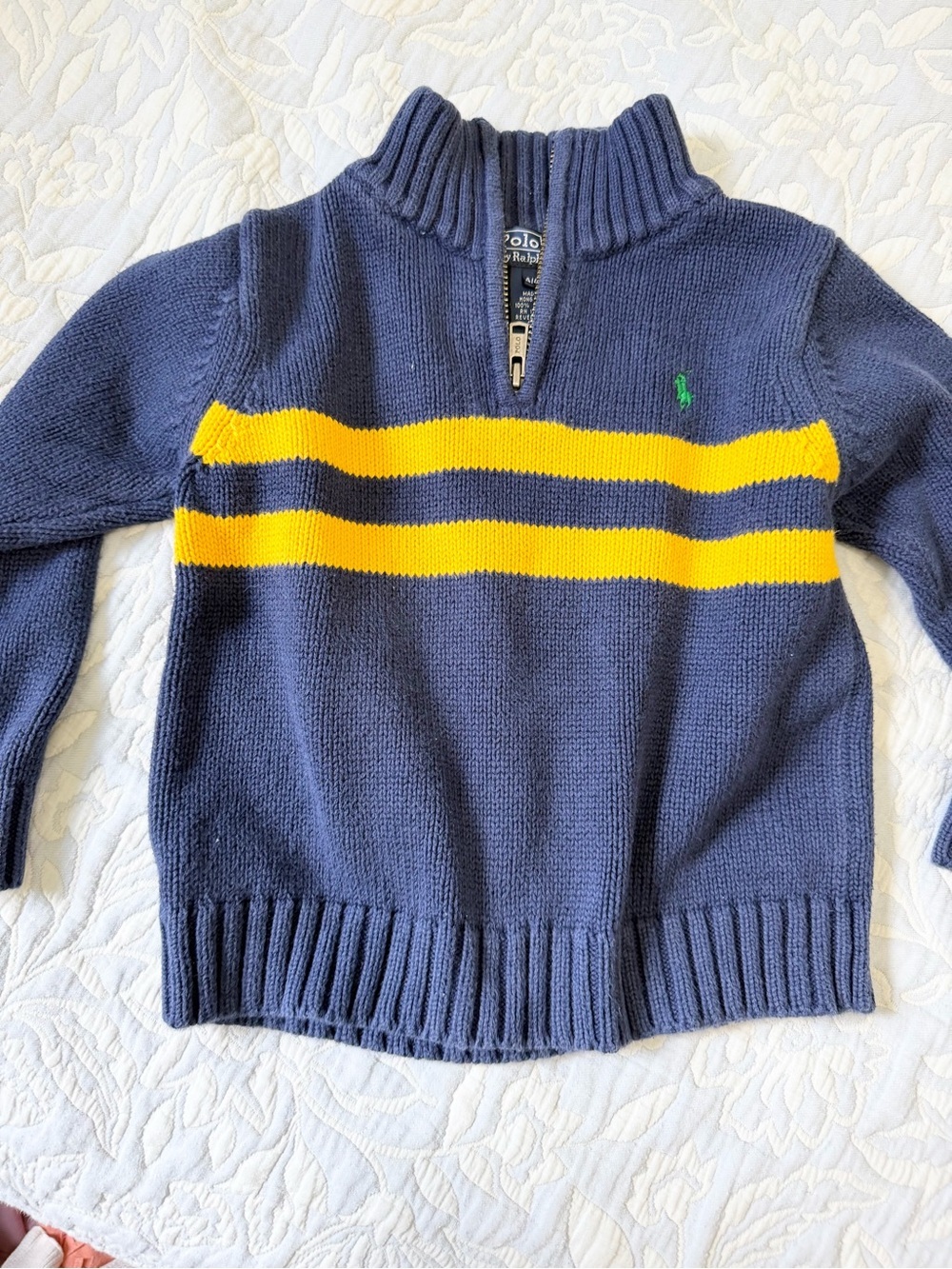 Polo Ralph Lauren size 4T knit sweater blue with yellow stripes pullover